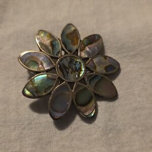 Vintage Abalone Shell Floral Brooch From Alpaca And Mexico